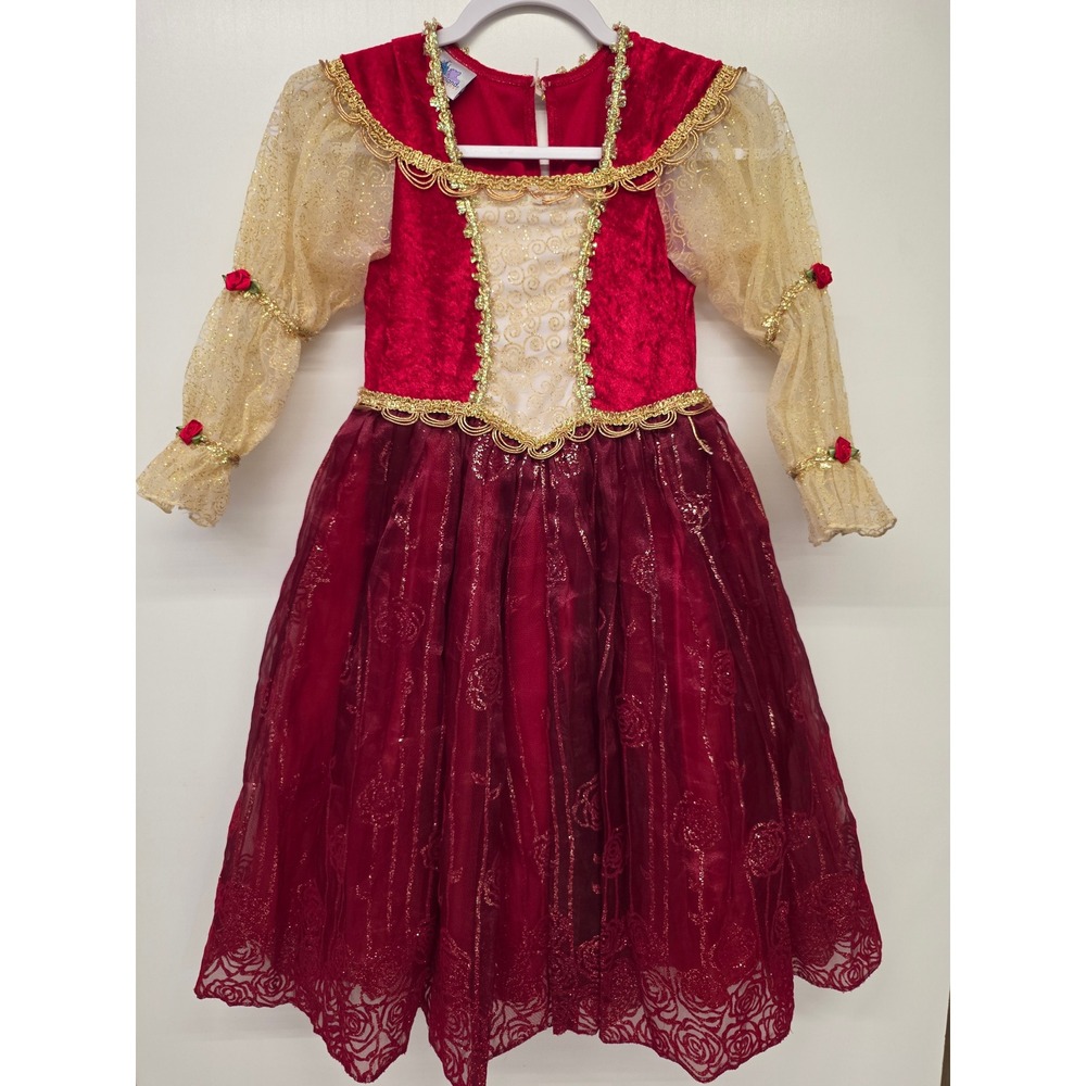 Fairytale Princess Dress Deluxe Christmas Belle Disney Parks Girl 6-6X Red Gold